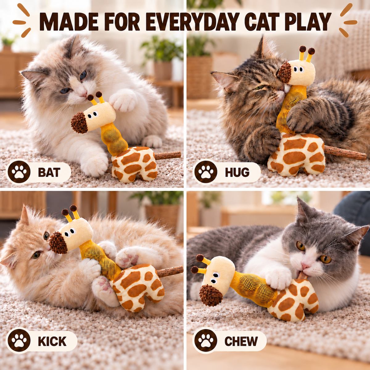 Giraffe Catnip Plush Toy with 2 Catnip Balls & Chew Stick Fursera