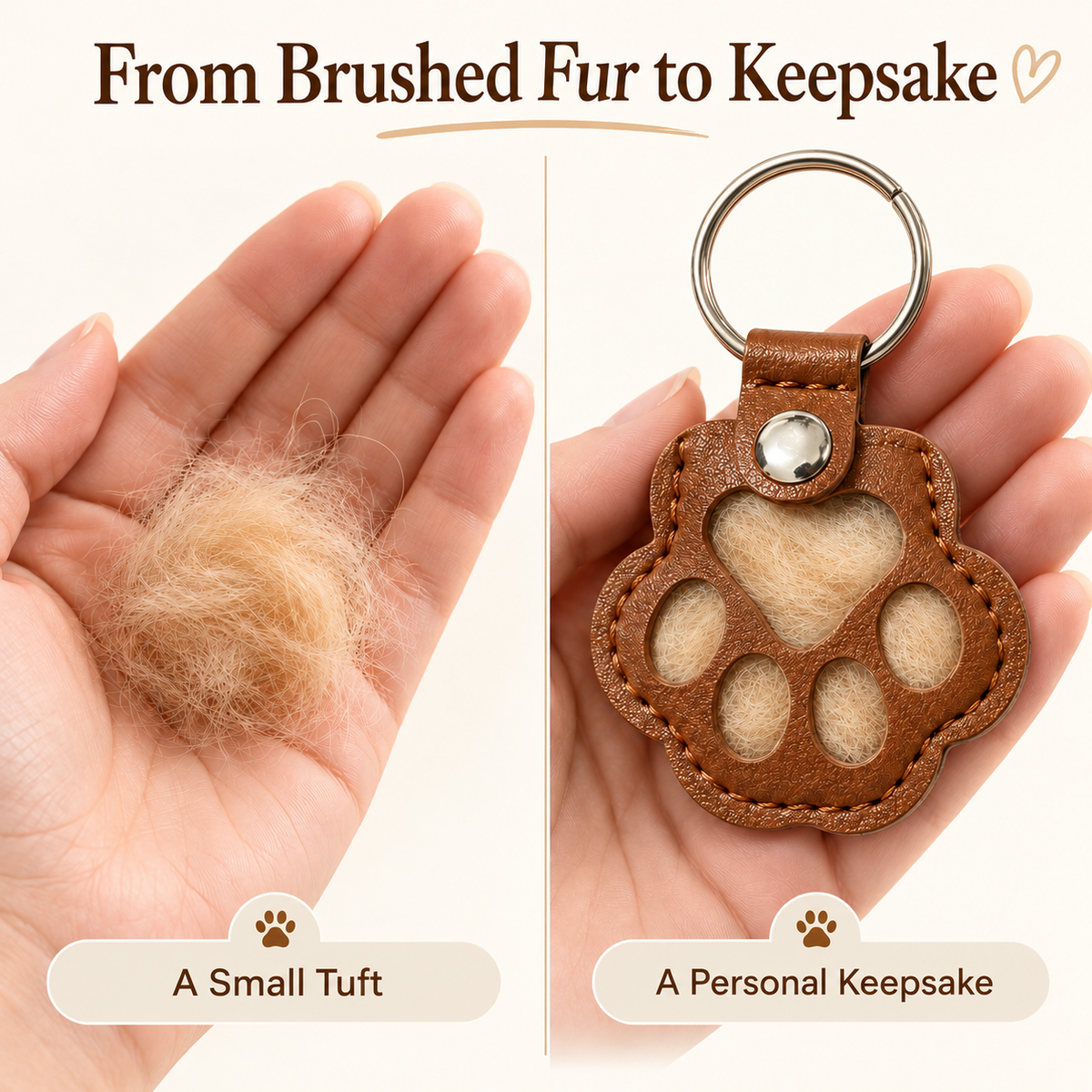 Pet Hair Keepsake Keychain – Paw-Shaped Fur Holder for Dogs & Cats Fursera