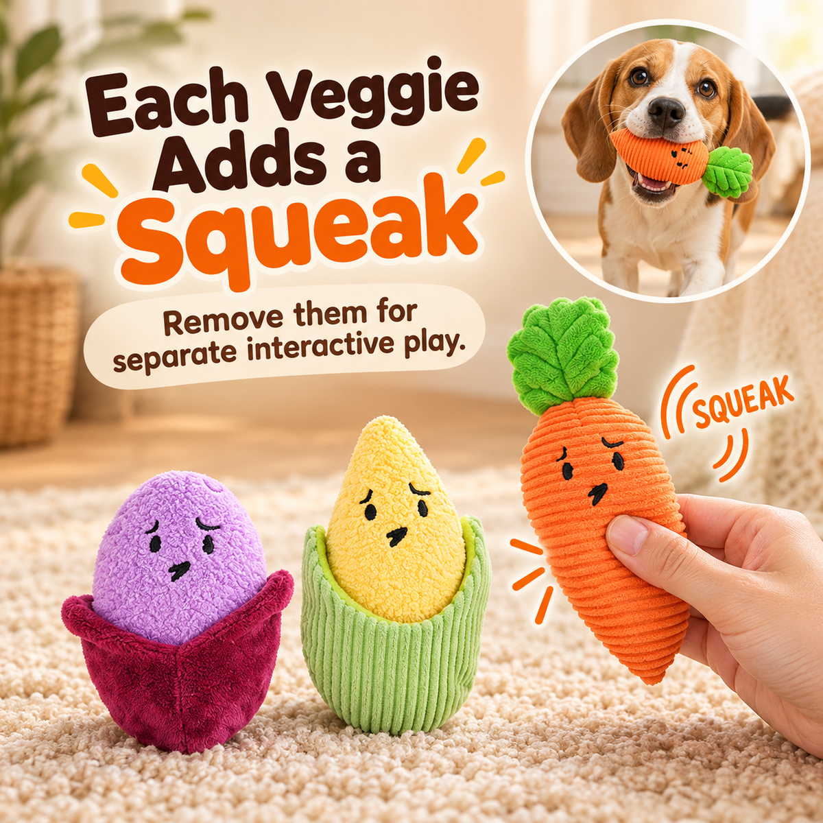 Vegetable Hide-and-Seek Dog Puzzle Toy – 9 Squeaky Plush Veggies Fursera