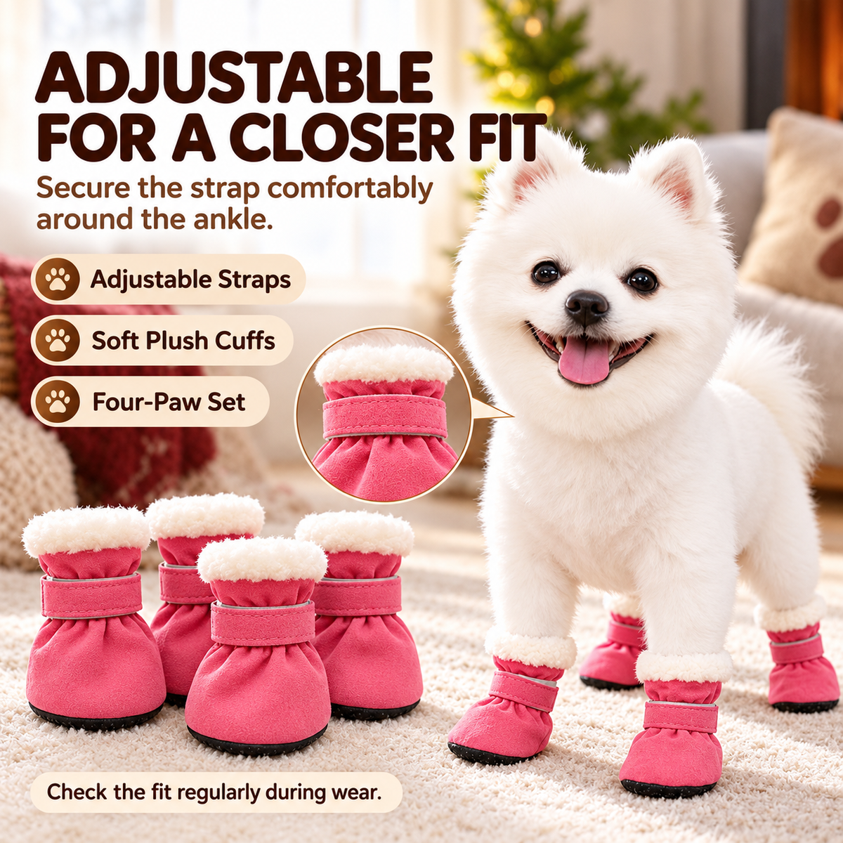 Warm Plush Dog Boots – Adjustable Soft Pet Booties, Set of 4 Fursera