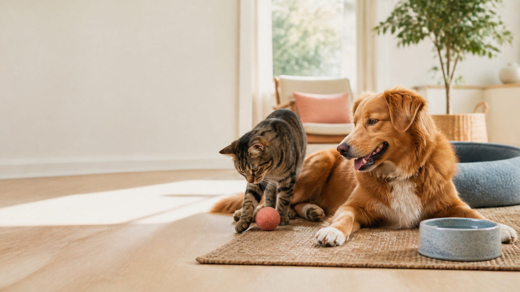 A cat and dog enjoying everyday life at home with Fursera
