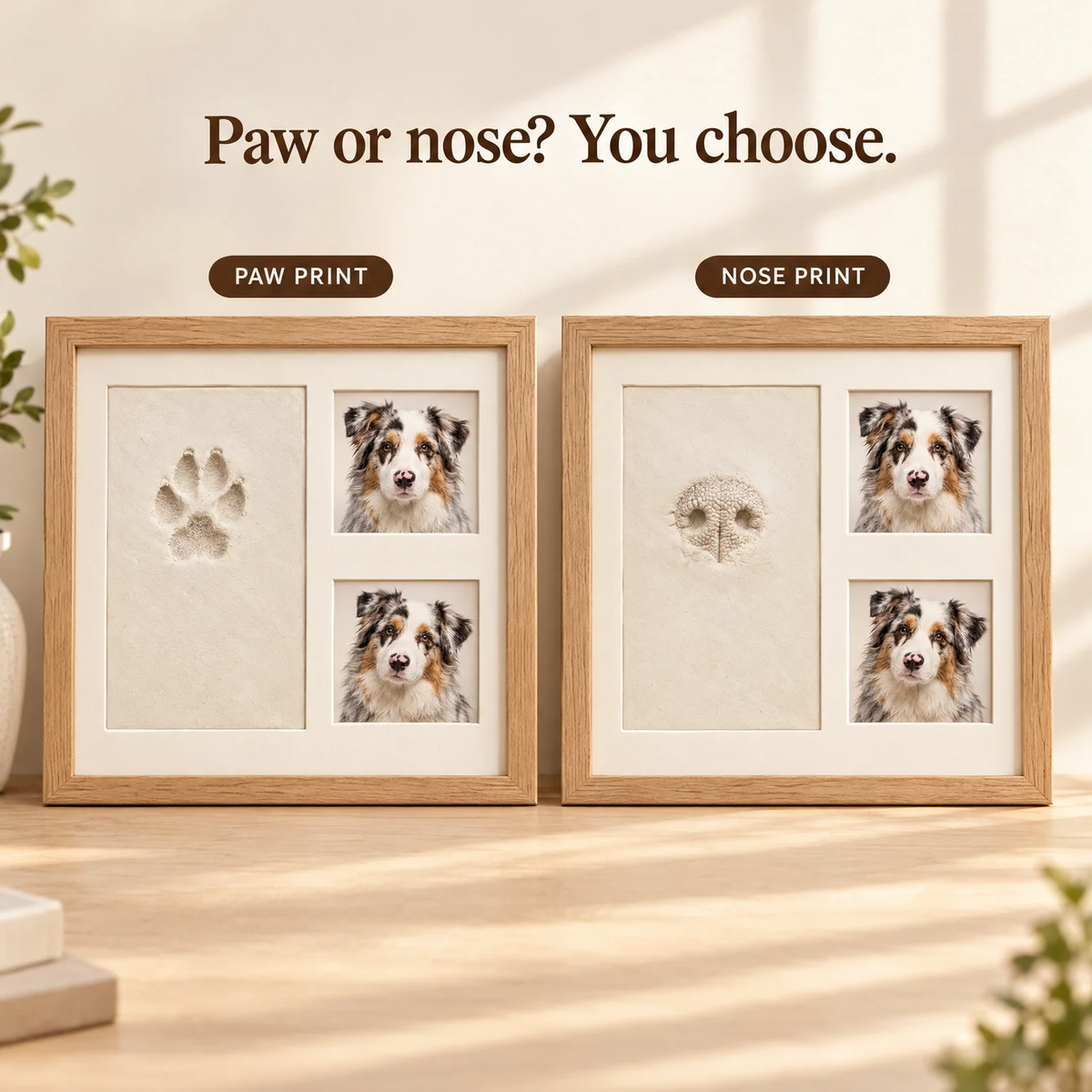 Personalized Pet Keepsake Frame – Paw or Nose Print & Two Photos Fursera