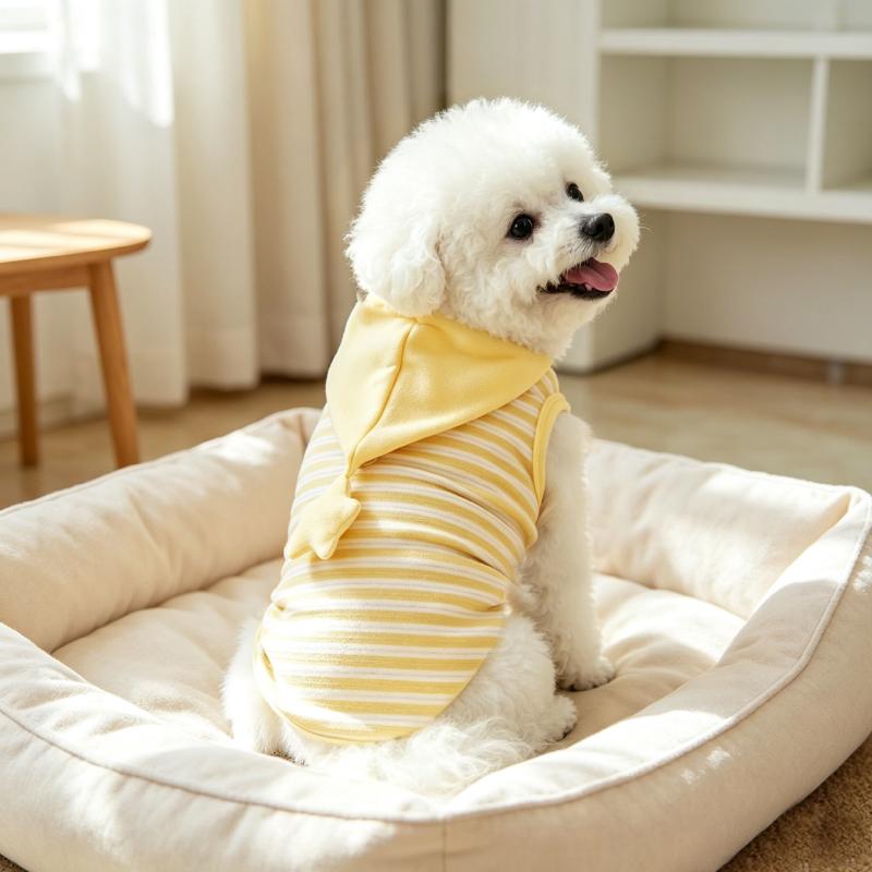 Yellow Striped Pet Pajamas with Star Hood Fursera