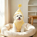 Yellow Striped Pet Pajamas with Star Hood Fursera