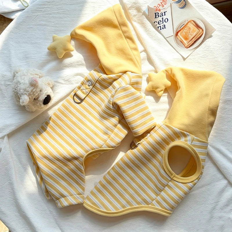 Yellow Striped Pet Pajamas with Star Hood Fursera